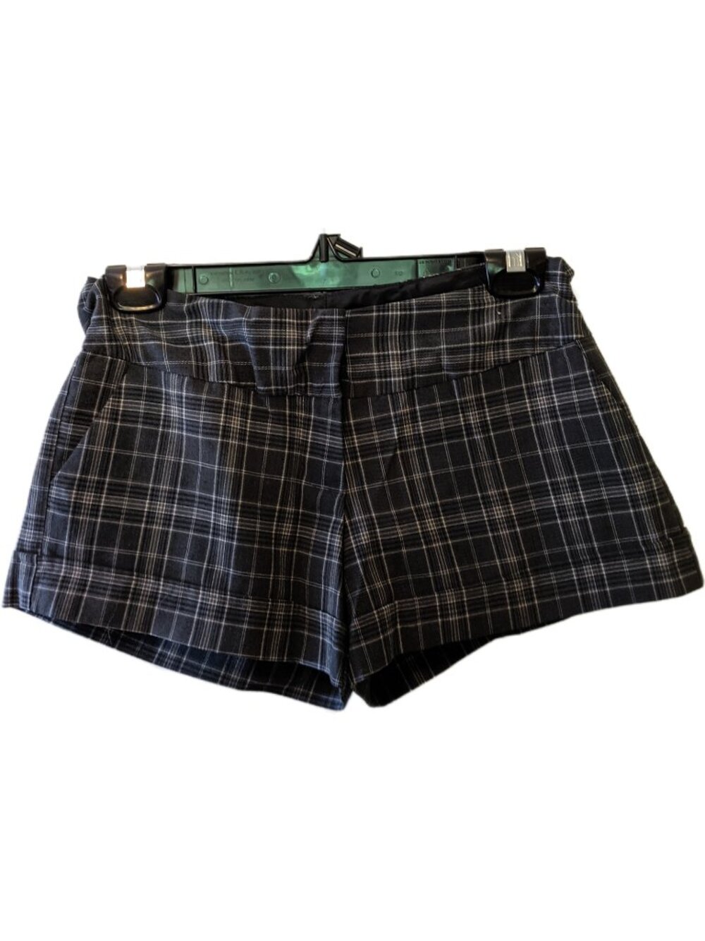 Vintage Y2K Dark Grey Plaid Dress Shorts Cuffed Dark Academia Goth Grunge Sz 7